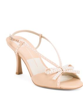 Dolce Vita Elegant Nude Pearl-Embellished T-Strap Heel Sandal